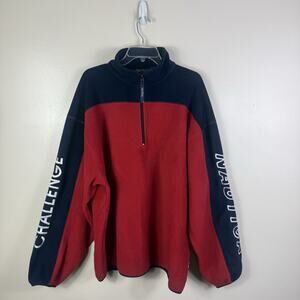 Vtg Nautica Challenge Navy Blue Red 1/4 Zip Fleece Pullover Jacket USA Men's XXL